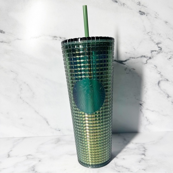 Starbucks Green Iridescent Grid 24 oz Holiday Collectible Tumbler 2022 - Picture 1 of 5